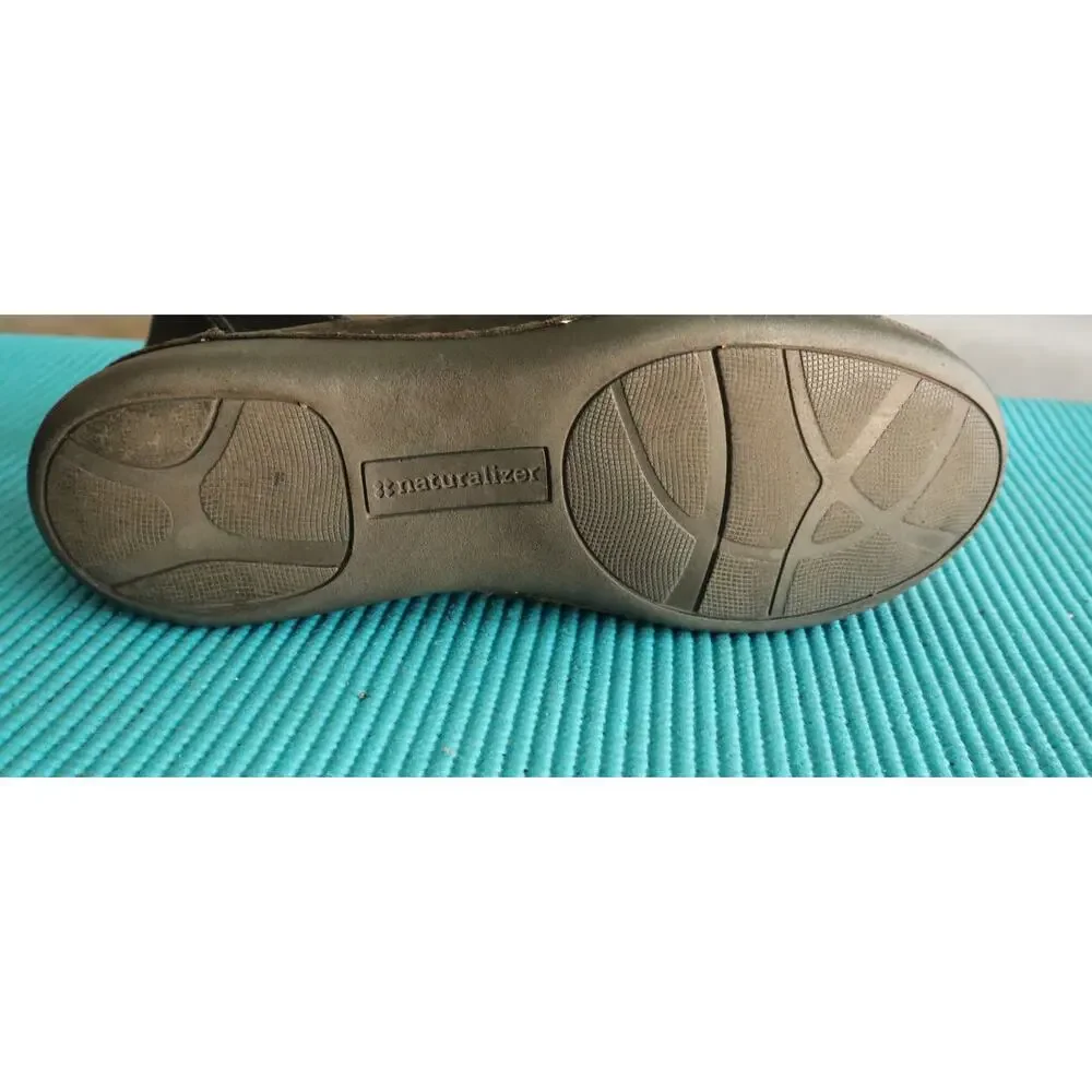 Naturalizer Ballet Flat GRAY Leather Slip on Embroidered Floral Round Toe 7.5